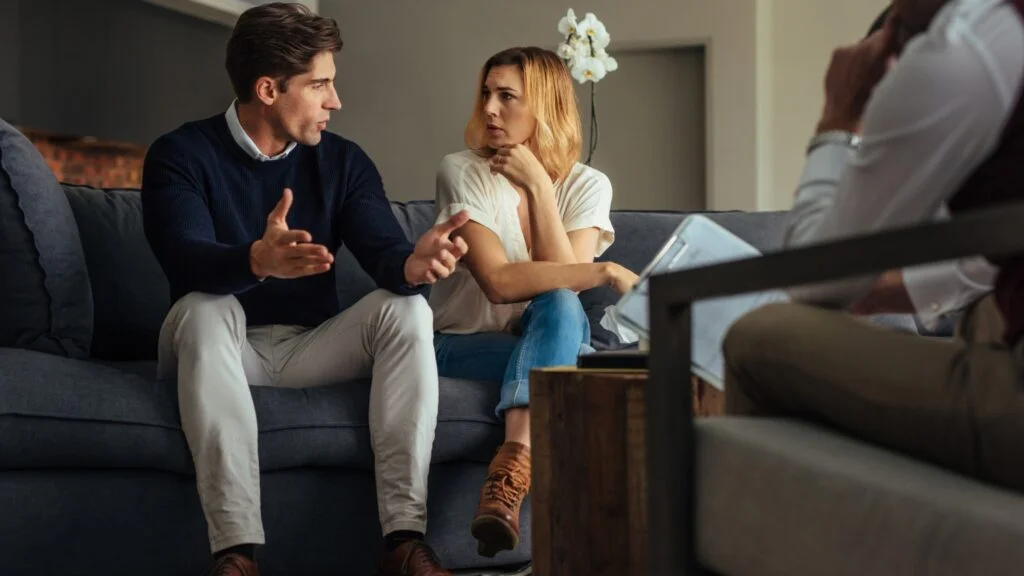 Couple in conversation during a counseling session